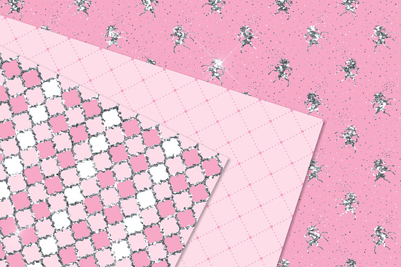 Pink & Silver Glitter Digital Paper in Patterns - product preview 2