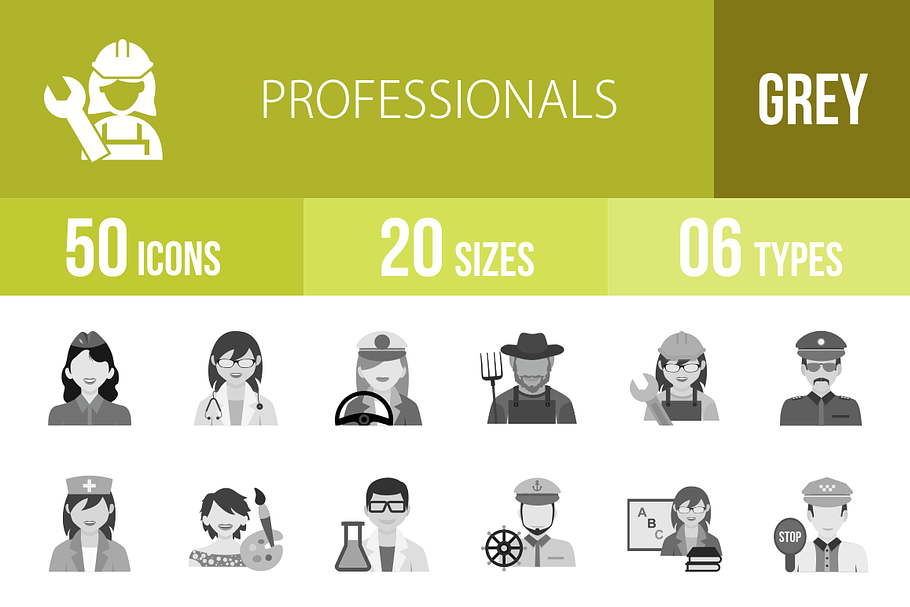 50 Professionals Greyscale Icons
