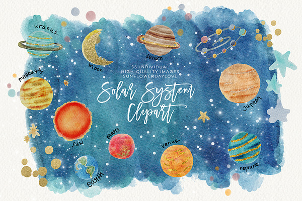 watercolor SOLAR SYSTEM clipart