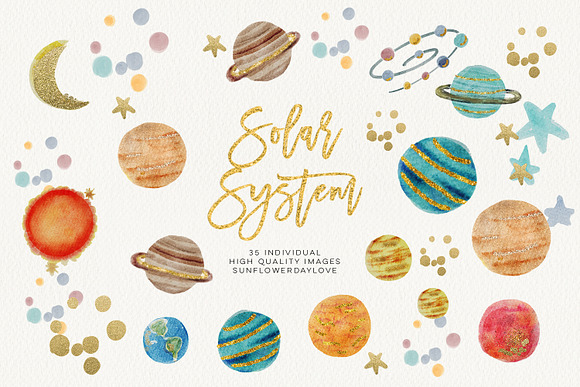 watercolor SOLAR SYSTEM clipart in Illustrations - product preview 1