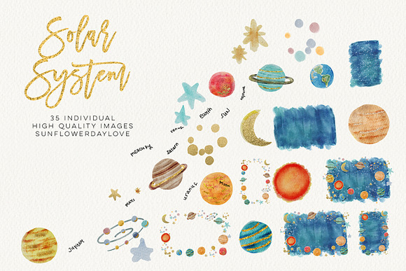 watercolor SOLAR SYSTEM clipart in Illustrations - product preview 3