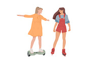 Girls ride on self-balancing scooter