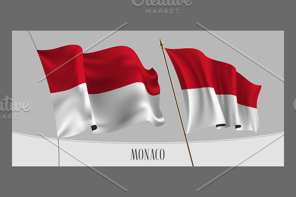 Set of Monaco waving flags vector