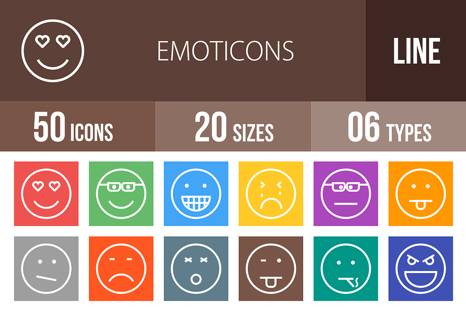 50 Emoticons Line Multicolor Icons