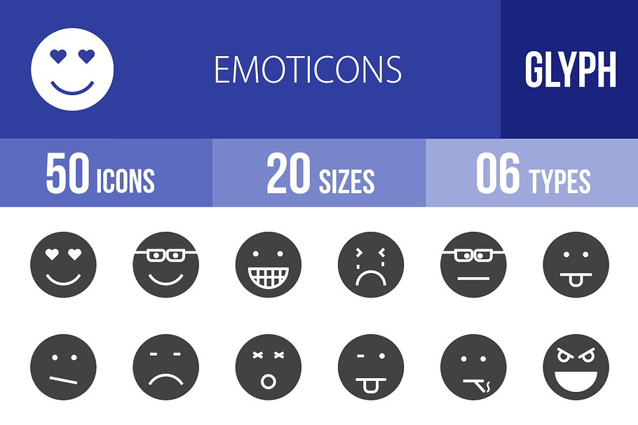 50 Emoticons Glyph Icons