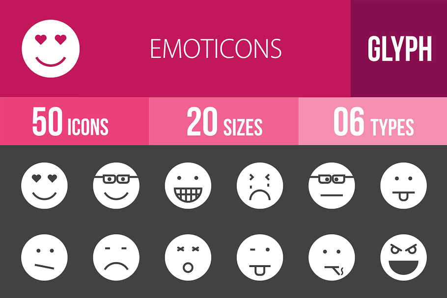 50 Emoticons Glyph Inverted Icons