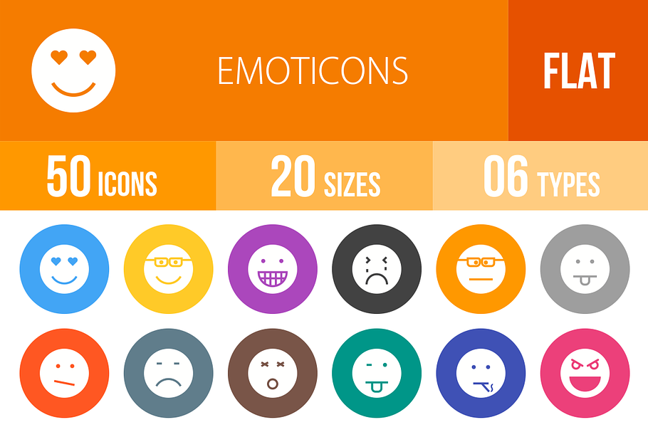 50 Emoticons Flat Round Icons
