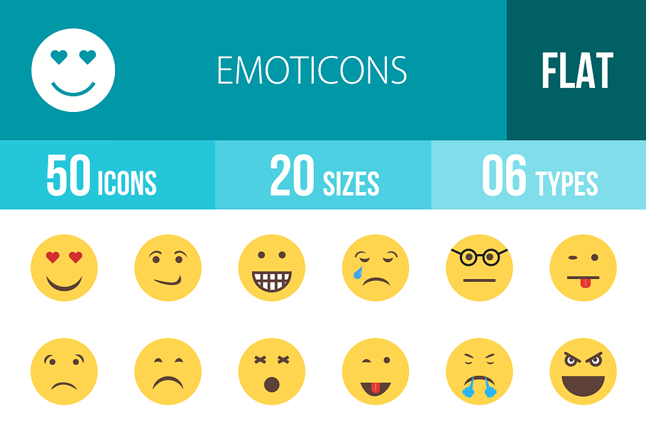 50 Emoticons Flat Multicolor Icons
