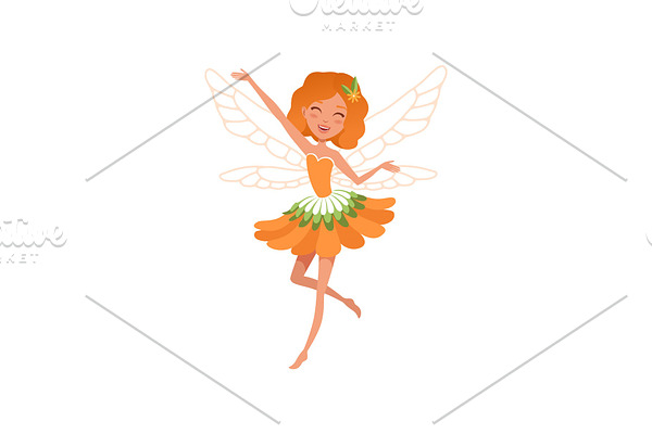 Cheerful red-haired fairy with