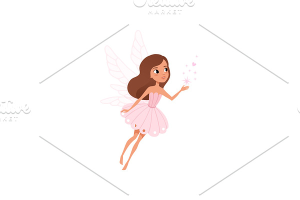 Cartoon fairy girl flying and
