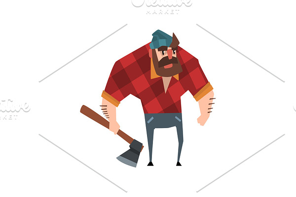 Strong bearded woodcutter character