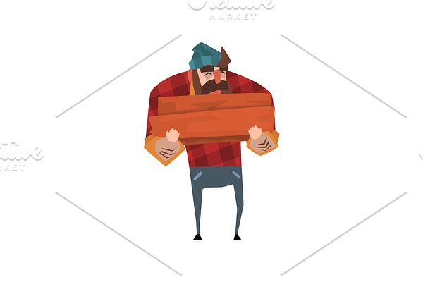 Strong lumberjack with beard in red