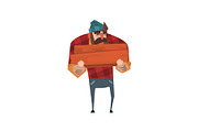 Strong lumberjack with beard in red