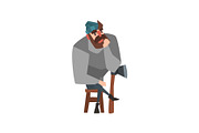 Bearded man sitting on wooden chair