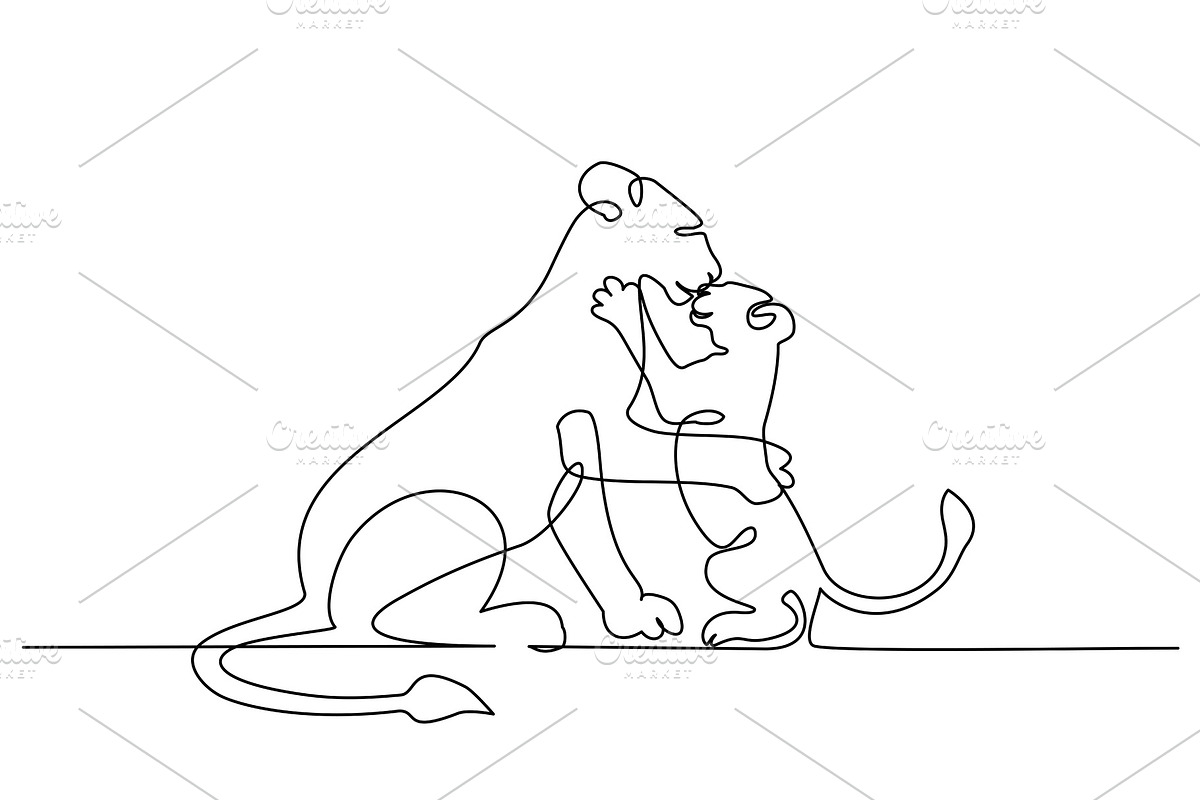 Young lioness with lion cub one line in Illustrations - product preview 8