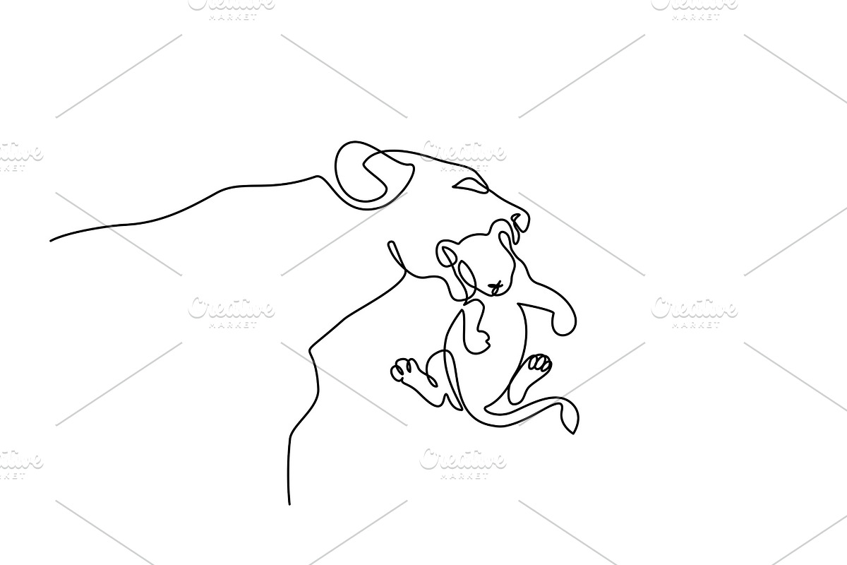 Young lioness with lion cub one line in Illustrations - product preview 8