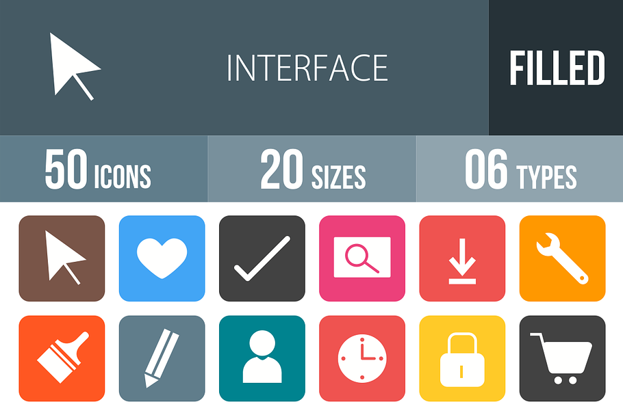 50 Interface Flat Round Corner Icons
