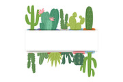 Vector frame cactus with flowers and