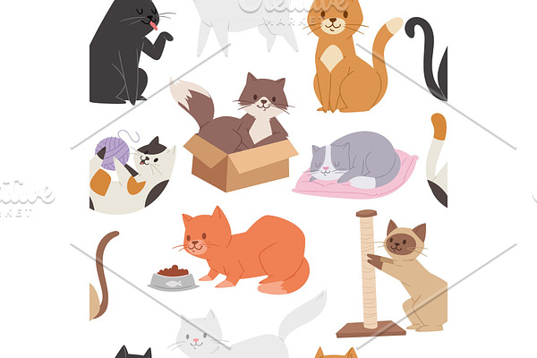 Seamless pattern with cute tabby