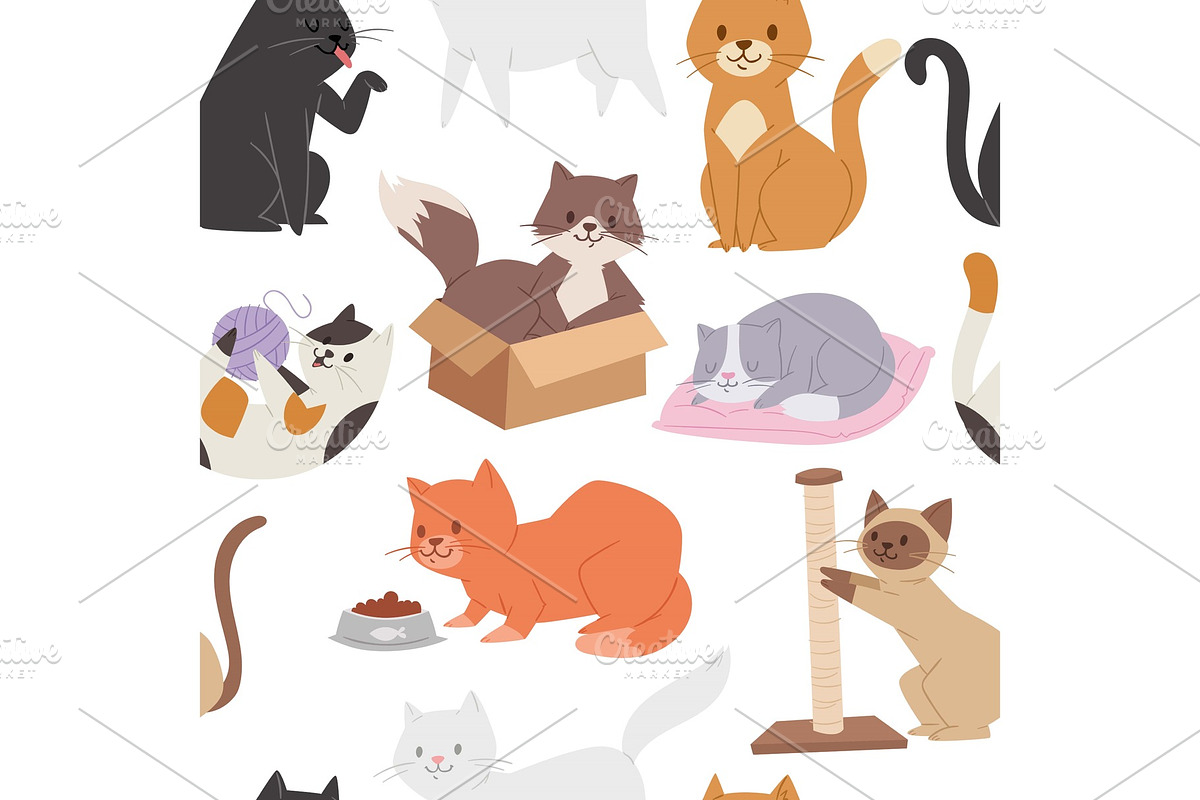 Seamless pattern with cute tabby in Textures - product preview 8