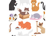Seamless pattern with cute tabby