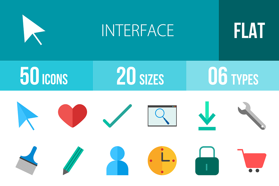 50 Interface Flat Multicolor Icons