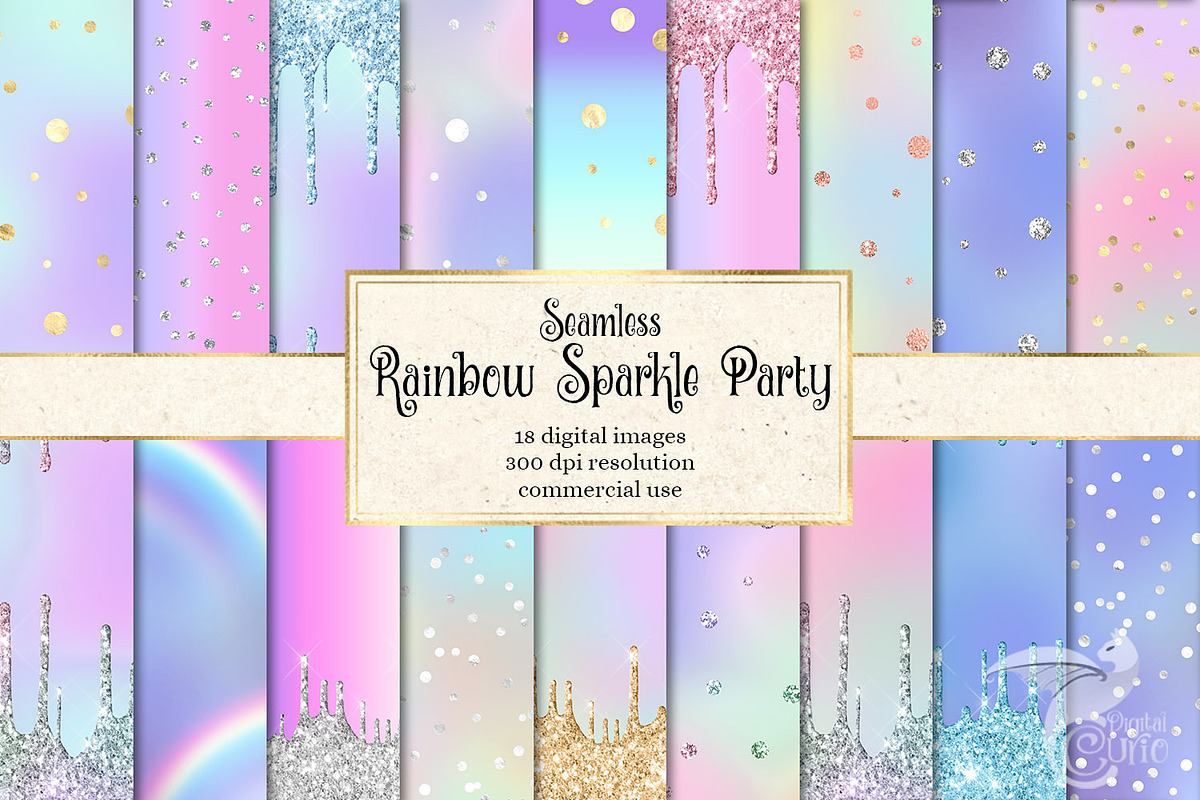 Rainbow Sparkle Party Backgrounds in Patterns - product preview 8