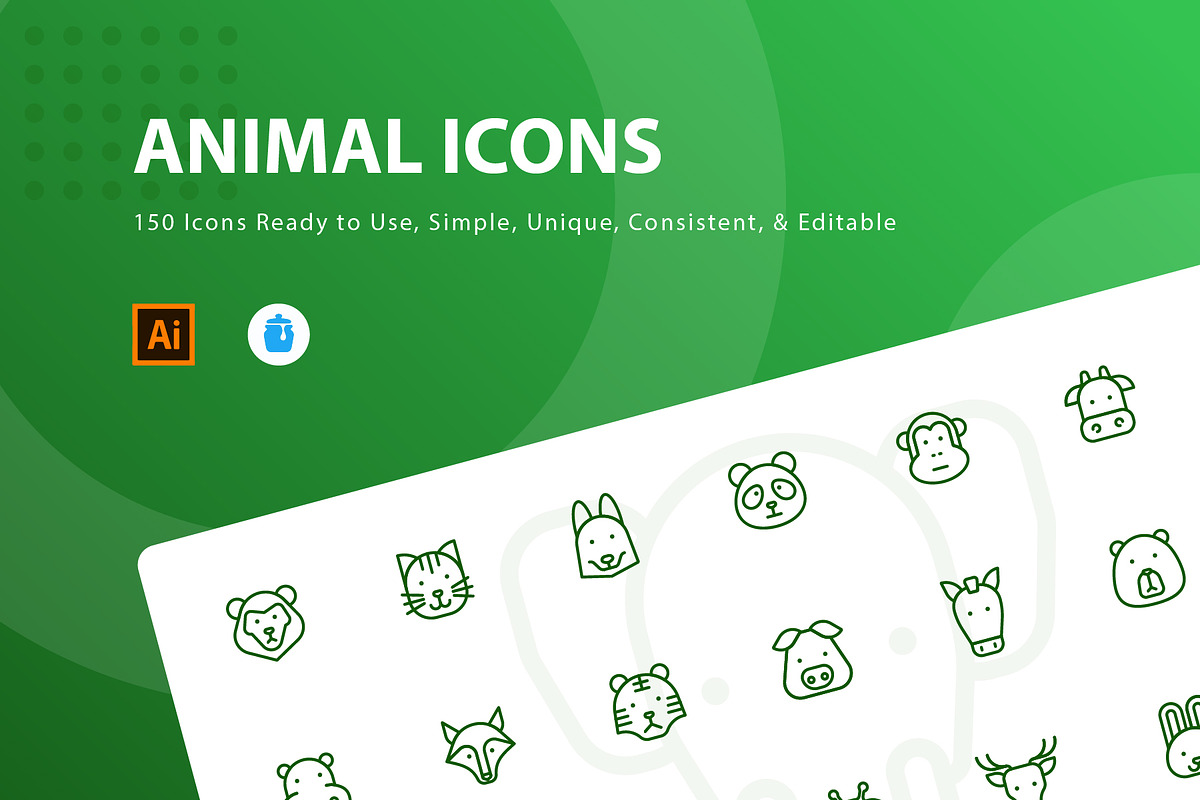 Cute Animal Head Icon Set in Animal Icons - product preview 8