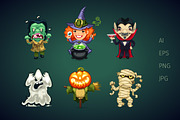 Set of Cartoon Halloween Characters