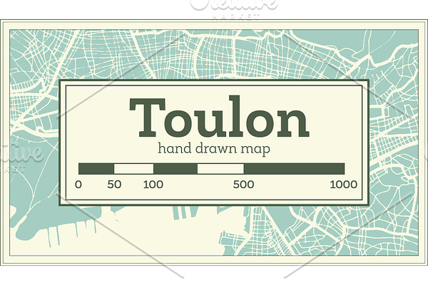 Toulon France City Map in Retro