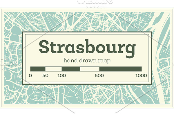 Strasbourg France City Map in Retro