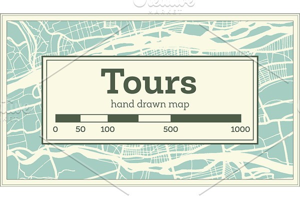 Tours France City Map in Retro Style