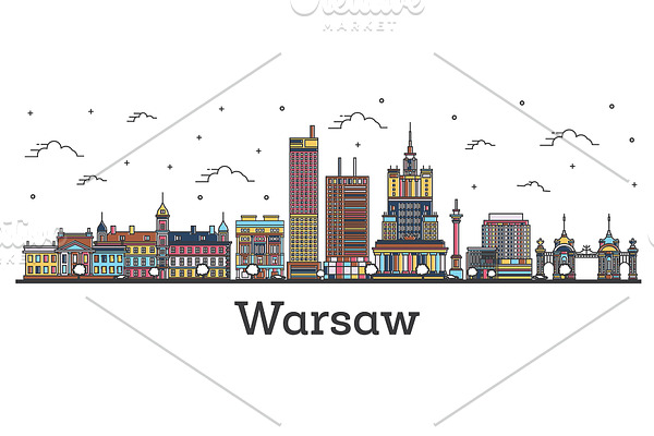 Outline Warsaw Poland City Skyline
