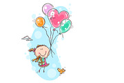 Girl flying with the balloons