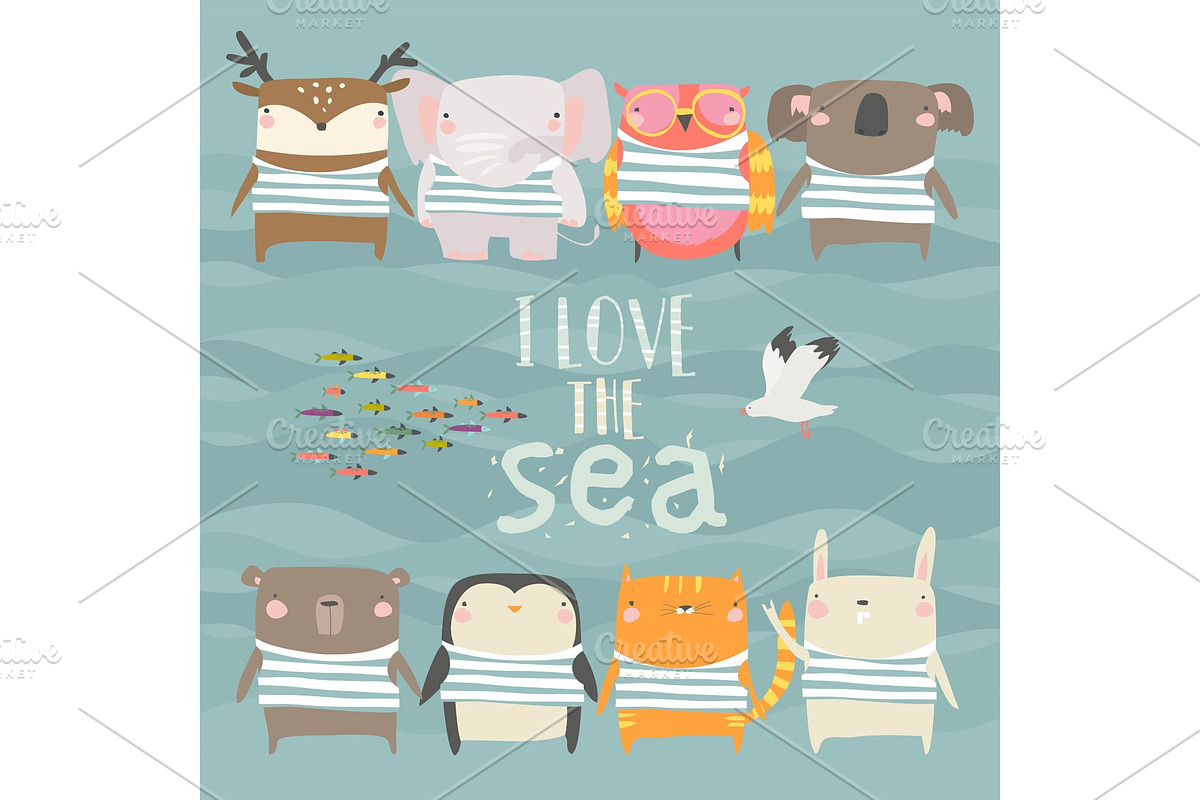 Set of cute animals wearing striped in Illustrations - product preview 8