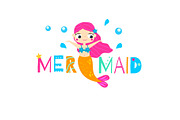 Cartoon mermaid and typgraphy design
