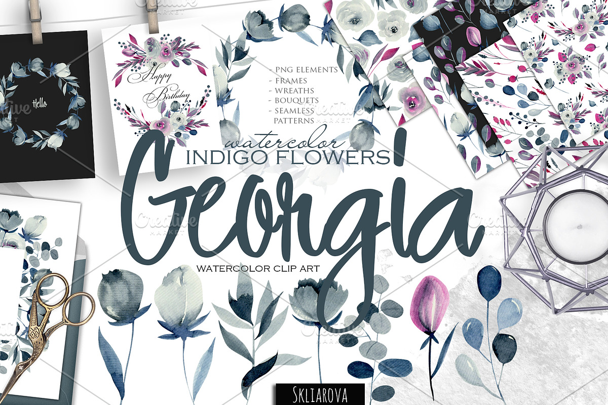 Georgia. Indigo flowers. in Illustrations - product preview 8