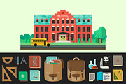School building and icons