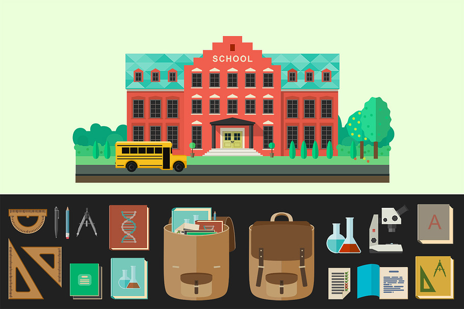 School building and icons in Illustrations - product preview 8