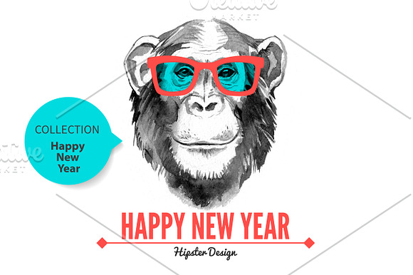 Watercolor Monkeys New Year Set in Illustrations - product preview 1