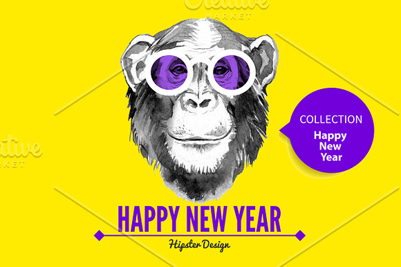 Watercolor Monkeys New Year Set in Illustrations - product preview 2