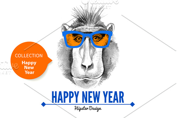 Watercolor Monkeys New Year Set in Illustrations - product preview 3