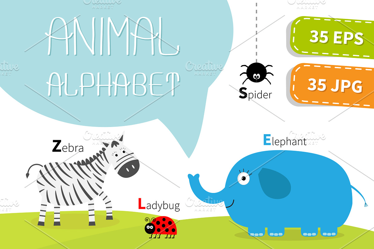 Cute animal alphabet in Illustrations - product preview 8