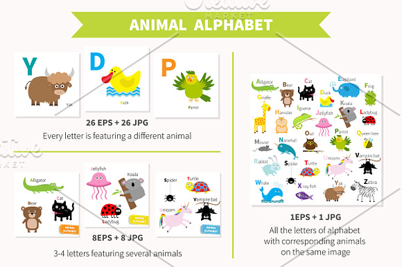 Cute animal alphabet in Illustrations - product preview 1