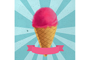 Raspberry cone ice cream poster