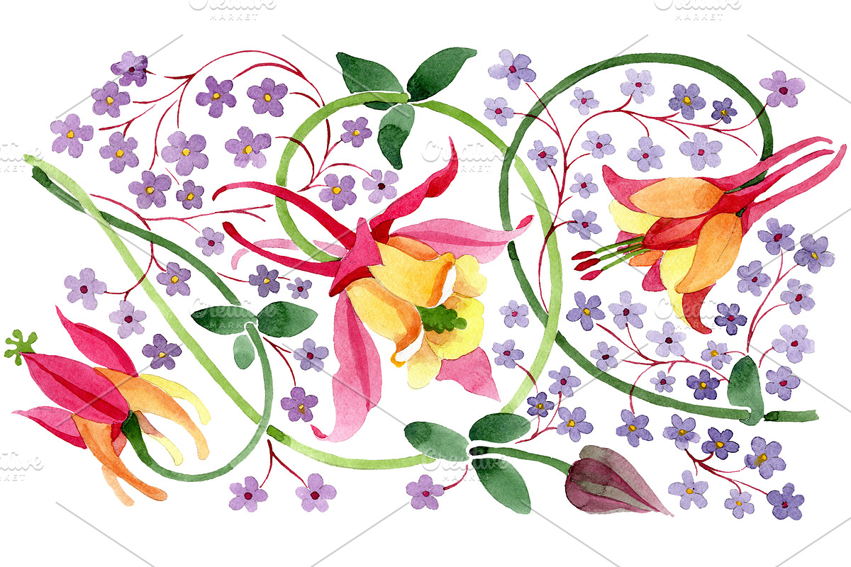 Ornament for flower vase watercolor in Illustrations - product preview 8