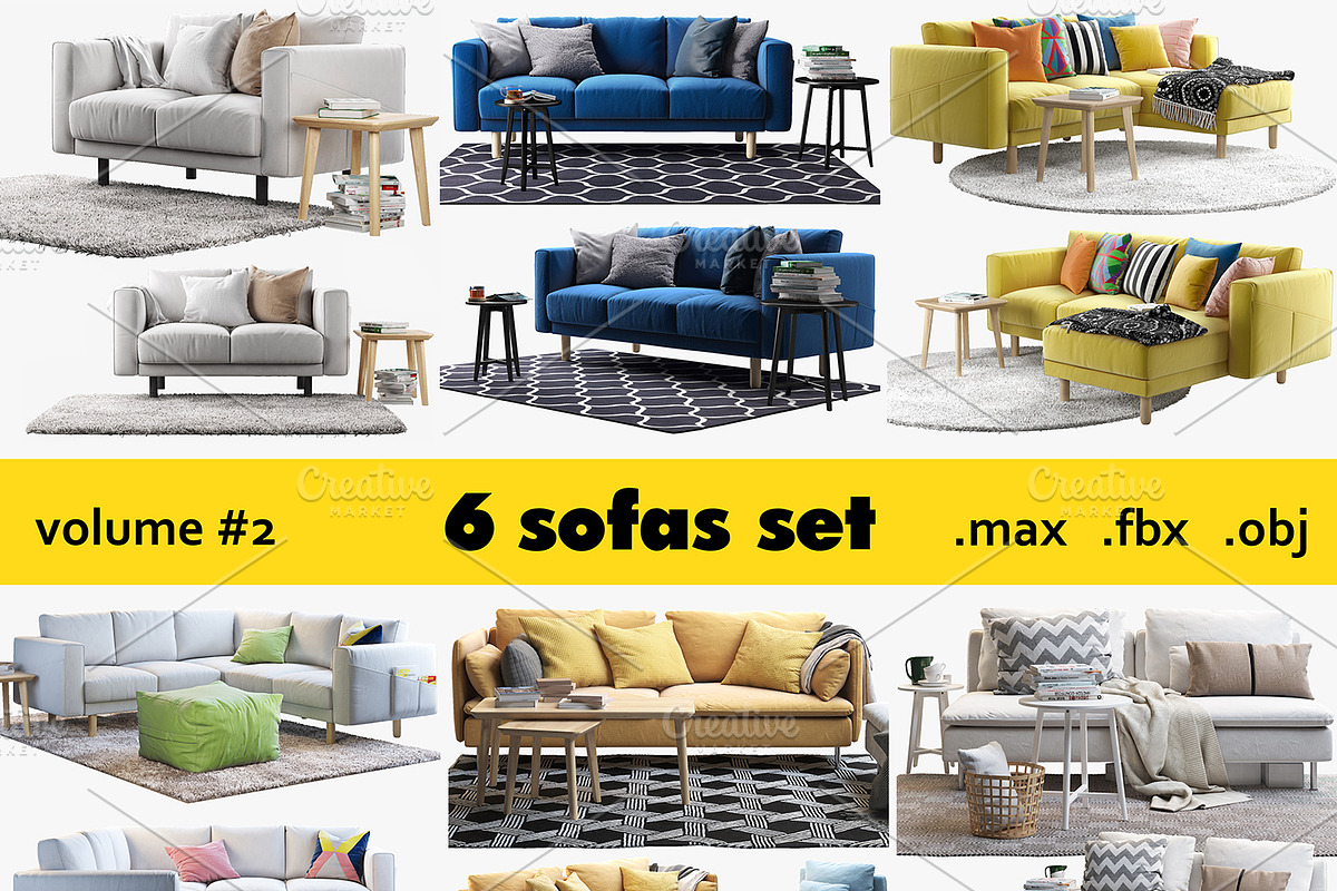 6 sofa set 3d model in Furniture - product preview 8