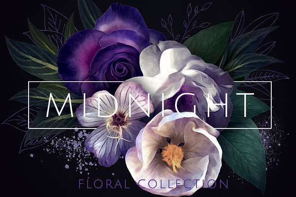 Moody Midnight Floral Clipart