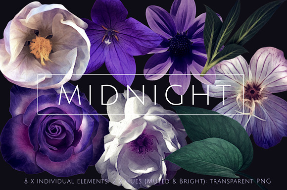 Moody Midnight Floral Clipart in Illustrations - product preview 3