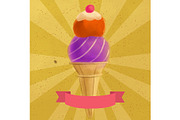 Two scoops cone ice cream poster
